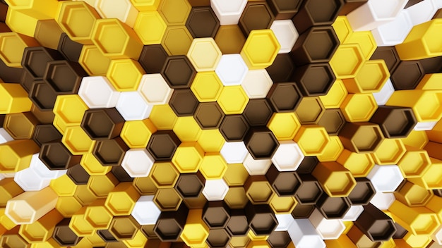 Papel tapiz de fondo hexagonal geométrico marrón amarillo de renderizado 3D