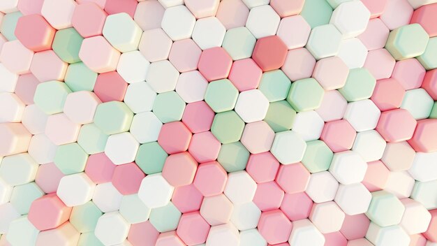 Papel tapiz de fondo hexagonal geométrico rosa y verde de renderizado 3D