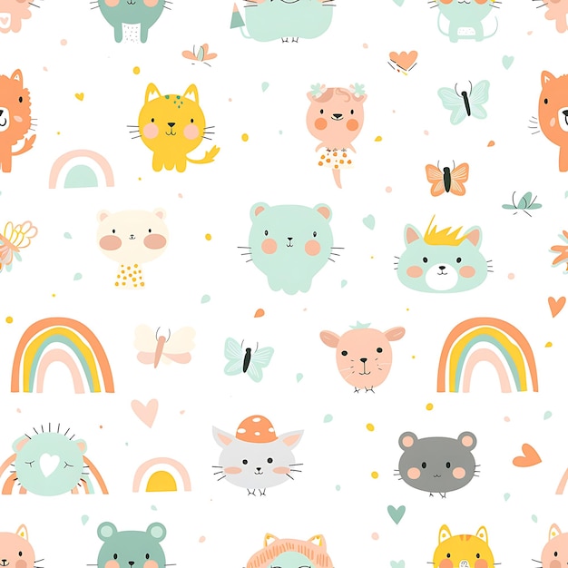 un papel tapiz con gatos coloridos y arco iris