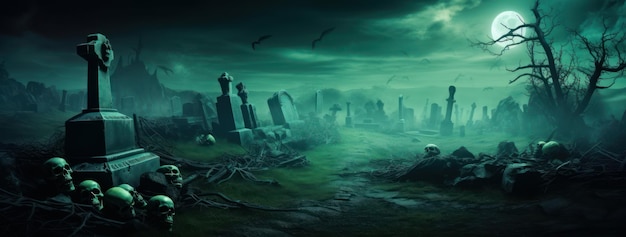 El papel tapiz de Halloween con el cementerio por la noche