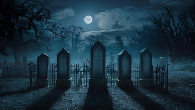 El papel tapiz de Halloween con el cementerio por la noche