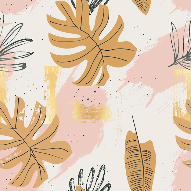 un papel tapiz con hojas de palma y un fondo rosa con un lugar para el texto