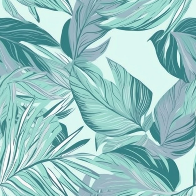 un papel tapiz de hojas tropicales azul y verde con un fondo blanco ai generativo