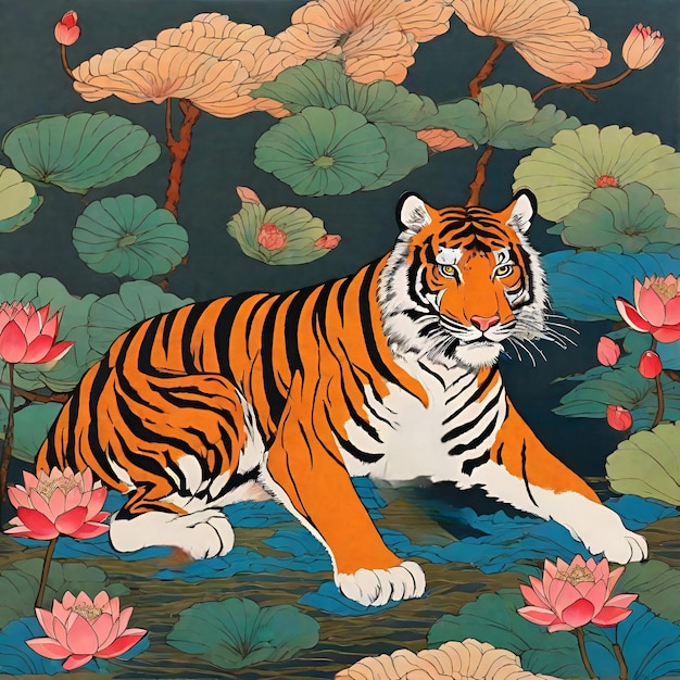 Papel tapiz con ilustraciones de tigres asiáticos