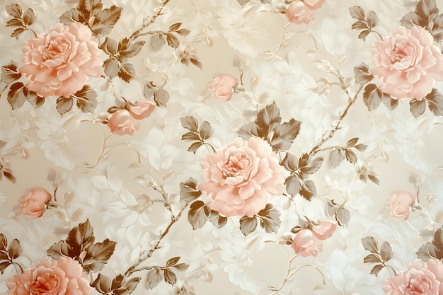 Papel tapiz de inspiración victoriana con tonos apagados y acentos de oro rosa