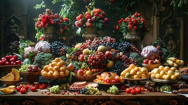 Foto el papel tapiz de la mesa del banquete celestial