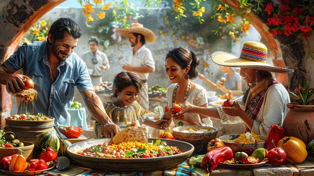 Foto un papel tapiz mexicano con una encantadora ilustración