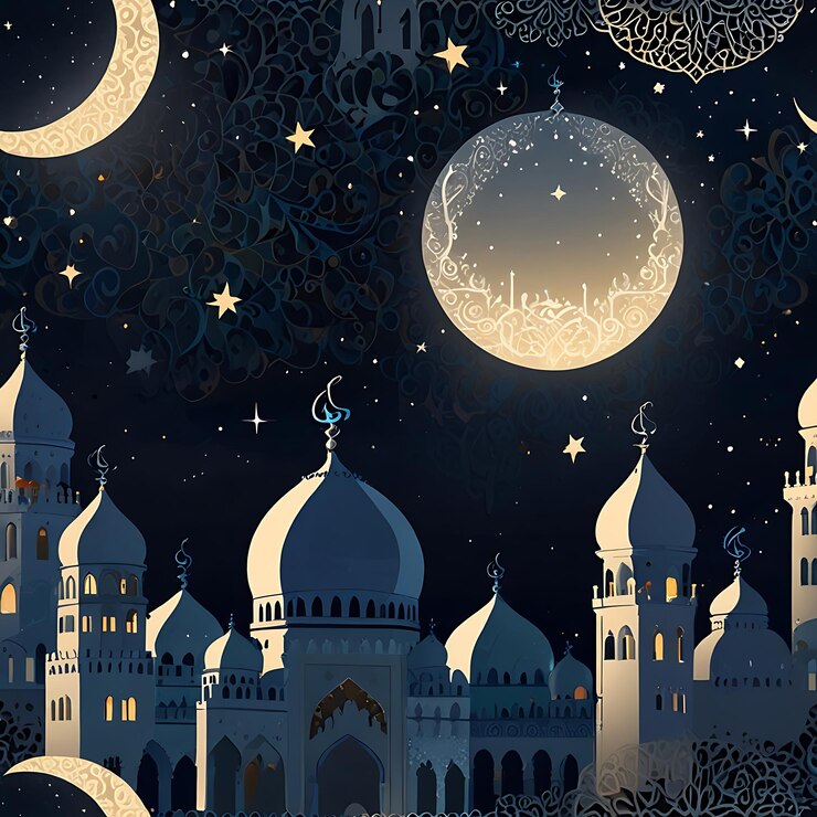 un papel tapiz de una mezquita con una luna y la luna