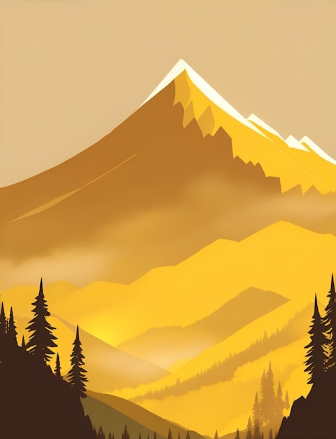 El papel tapiz de la montaña de niebla es de tono amarillo.