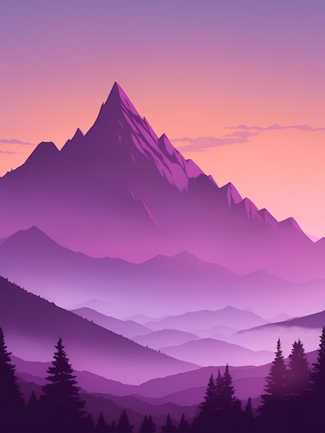 El papel tapiz de la montaña de niebla es de tono púrpura.