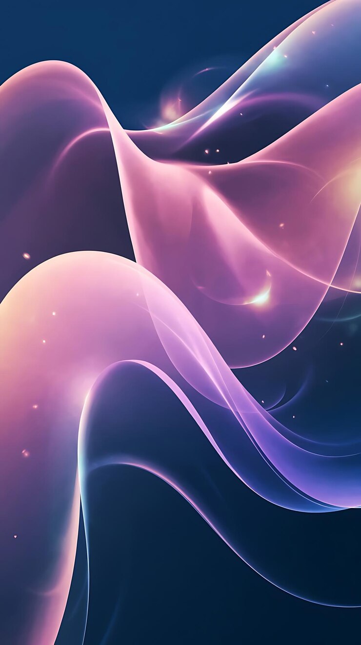 Papel tapiz móvil con ondas abstractas que fluyen en un gradiente armonioso de rosas pastel púrpuras