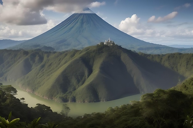 Foto papel tapiz natural de hermoso escenario ultra realista casa y vista urbana