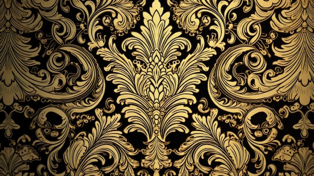 Un papel tapiz negro y dorado con un diseño en él