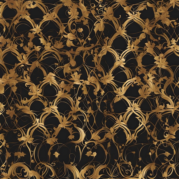 un papel tapiz negro y dorado con un patrón floral