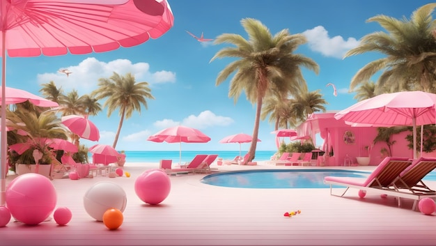 Foto el papel tapiz de la playa barbiestyle de color rosa con