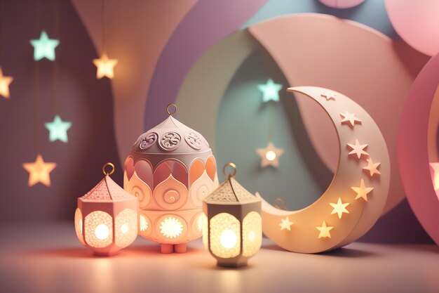 papel tapiz ramadhan ilustración 3D color mes islámico, evento ramadhan, papel tapiz islámico