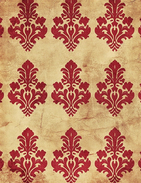 un papel tapiz rojo y dorado con un patrón de flores rojas