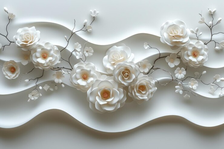 Papel tapiz de techo imprimible en 3D para espacios interiores con elegantes y hermosas rosas blancas