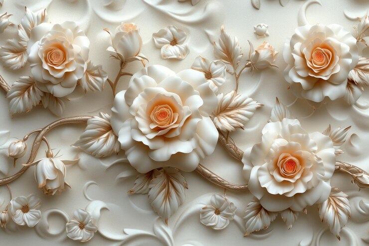 Papel tapiz de techo imprimible en 3D para espacios interiores con elegantes y hermosas rosas blancas