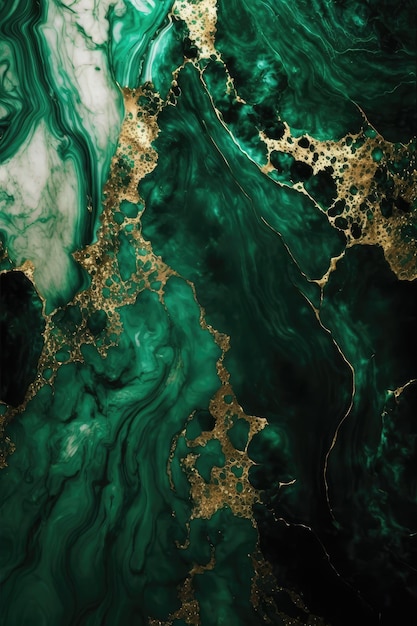 Un papel tapiz de textura de mármol verde y dorado.