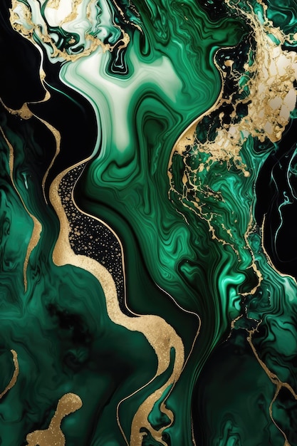 Un papel tapiz de textura de mármol verde y dorado.