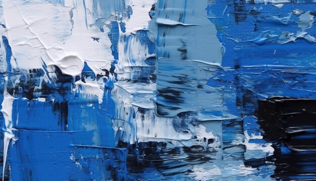 Papel tapiz de textura de pintura al óleo abstracta con pinceladas blancas, azules y negras, valores contrastantes