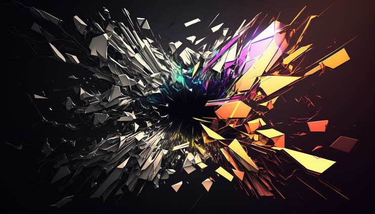 Un papel tapiz de vidrio roto con un fondo negro y un vidrio roto.