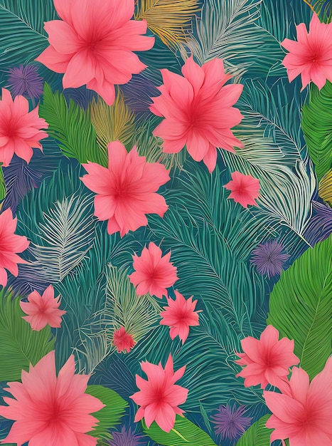 Papel tropical con dibujos botánicos colores neón