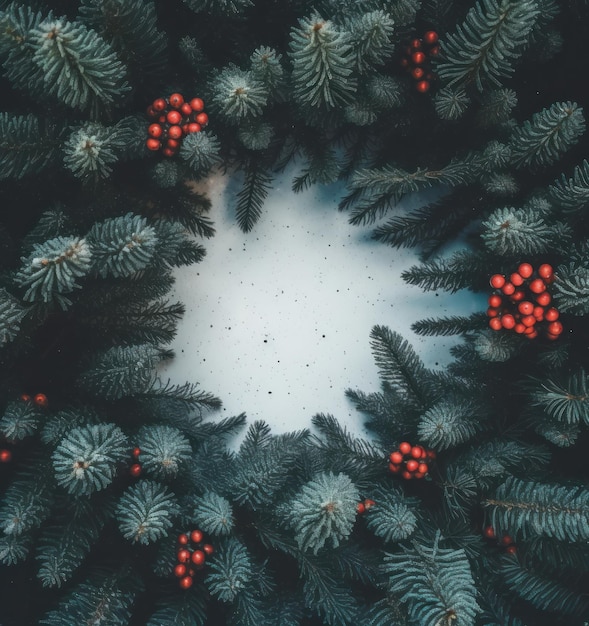 Papel vacío sobre fondo verde navideño con abeto Ilustración AI GenerativexA