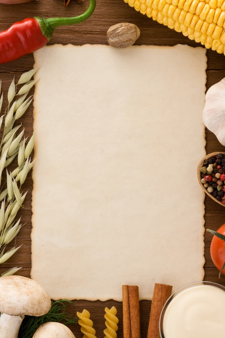 Foto papel velho com quadro de ingredientes de cozinha