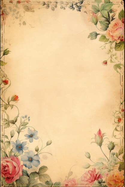 Foto papel vintage antiguo con adornos y flores ia generativa