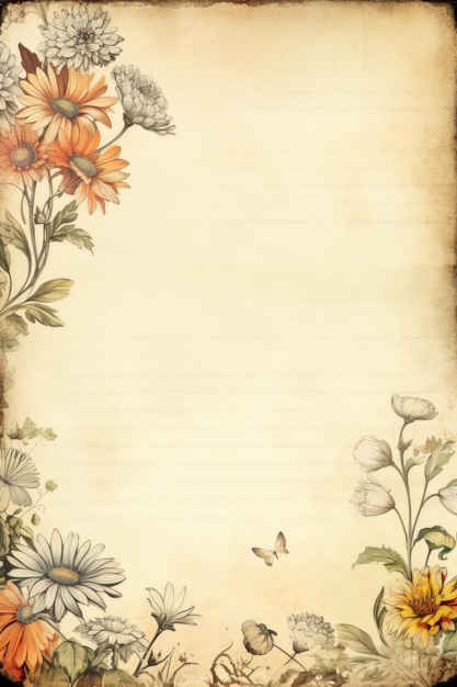 Papel vintage antiguo con adornos y flores IA generativa