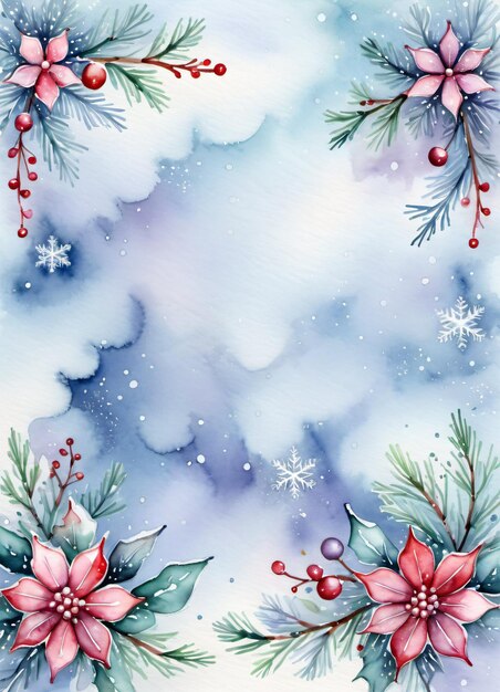 Papel vintage aquarela com modelo de folheto de design de borda de inverno de Natal