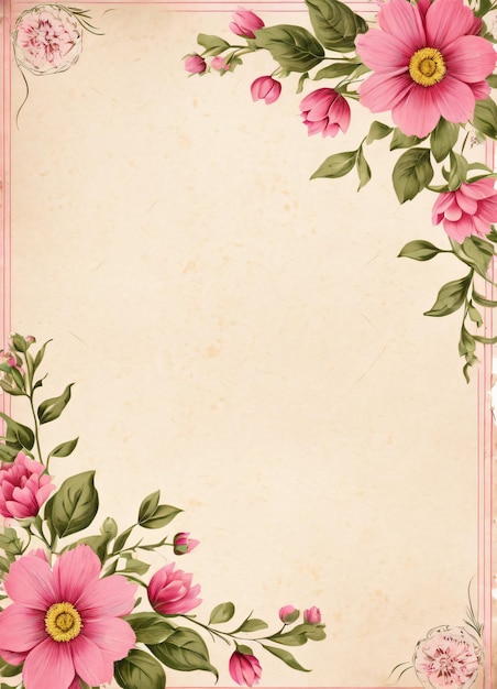 Foto papel vintage con fondo de flores para texto.
