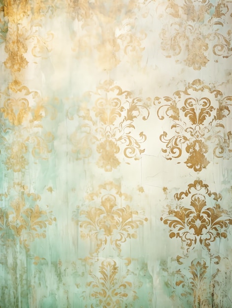 papel vintage con menta y blanco patrón de damasco antiguo con acentos de oro telones de fondo pared