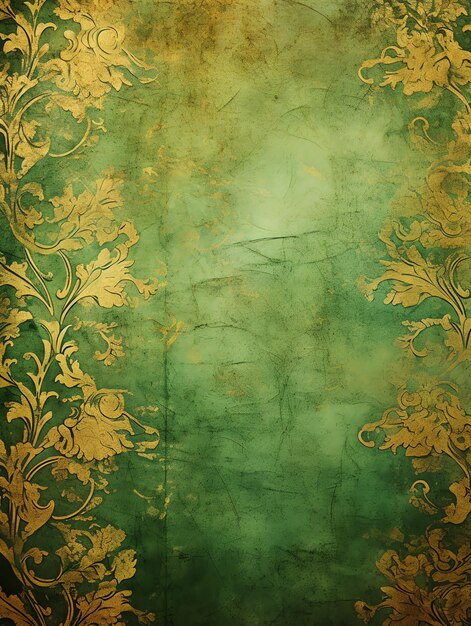 Papel vintage con patrón de damasco antiguo verde con fondo de detalles dorados, papel de pared