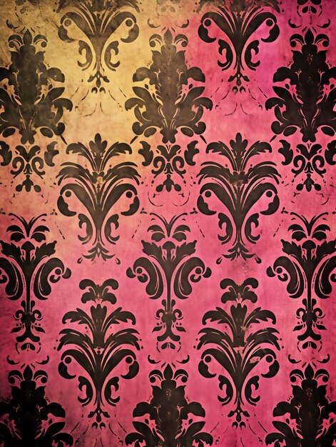 papel vintage con rosa y negro patrón de damasco antiguo con acentos de oro telones de fondo pared