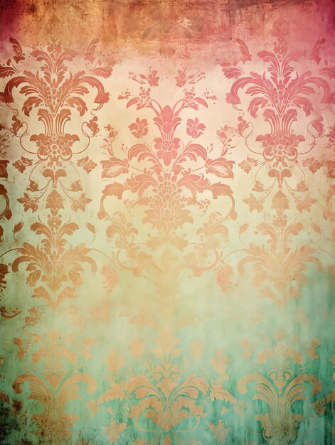 Foto papel vintage con rosa y verde patrón de damasco antiguo con acentos de oro telones de fondo pared
