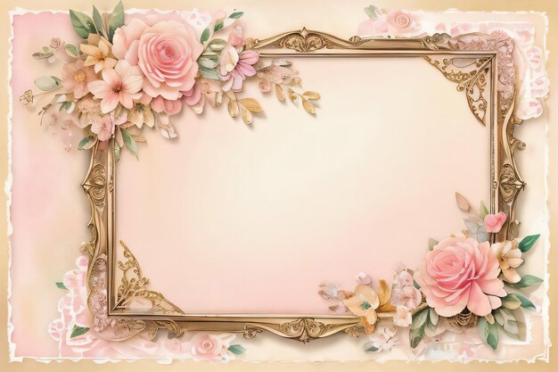 Foto papel vintage para scrapbooking con marcos de flores y mariposas.