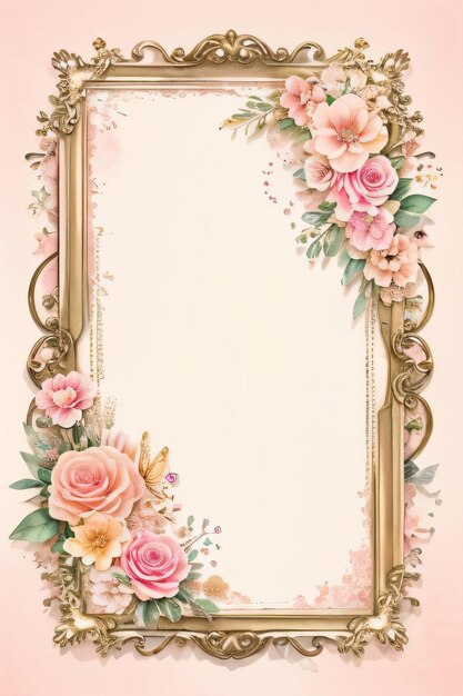 Papel vintage para scrapbooking con marcos de flores y mariposas.