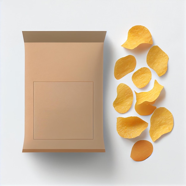 Papelão Papelão Artesanal Em Branco Saco De Lanche Saquinho Embalagens Para Salgadinhos Biscoitos Ilustração 3D