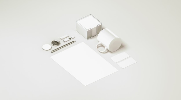 Papelaria em branco escritório branco conjunto isolado