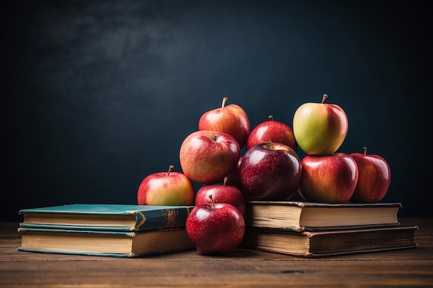 papelería escolar manzanas en la mesa espacio interior para texto generativo ai