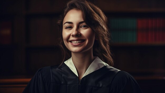 Foto papeles legales ia generativa y sonrisa mujer grado bufete de abogados