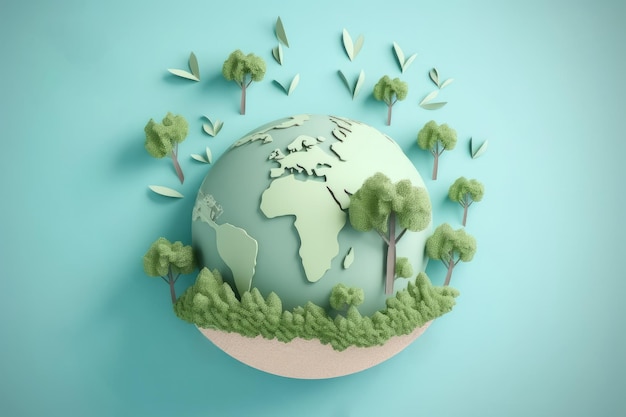 Paper Art World ambiente e conceito do dia da terra Proteção ambiental do planeta verde Salvar o planeta Gerar Ai