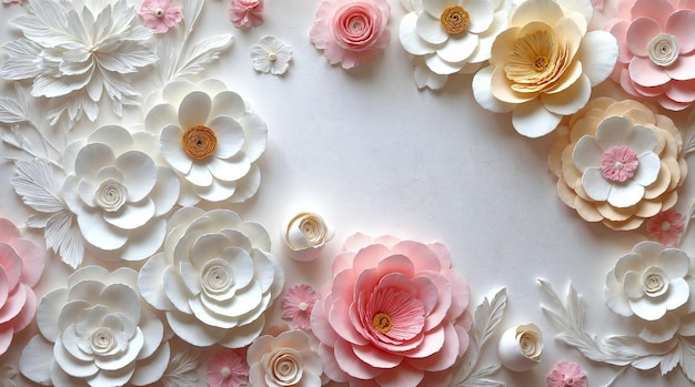 Paper flower arrangement on white surface