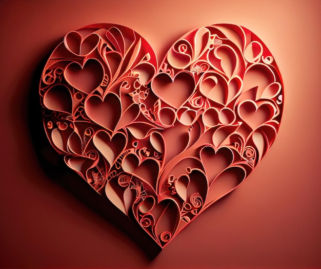 Papercut corazones rojos y blancos fondo de origami Historia de amor y concepto de fondo de pantalla del día de San Valentín AI generativa