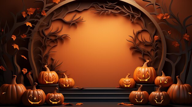 Papercut Craft 3D-Relief Halloween-Thema mit Jack o Lantern auf orangefarbenem Thema Generative KI