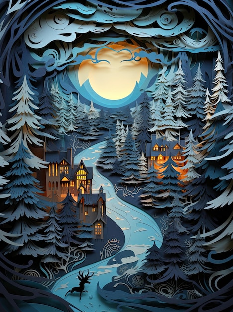 Papier-Ausschnitt-Design Fantasy Weihnachtsmärchen