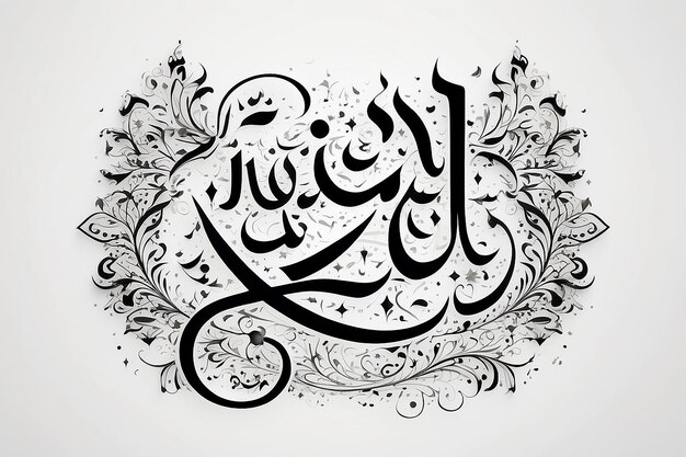 Papier Grafik islamischer Glücklicher Eid Mubarak Text in weißem isolierten Hintergrund in arabischer Schrift in Ramadan Kareem
